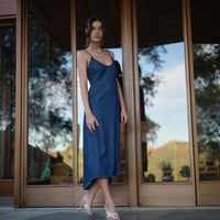 Sonya Slip Dress in Denim Jacquard