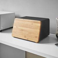 Bread Box with Cutting Board Lid - Steel + Wood