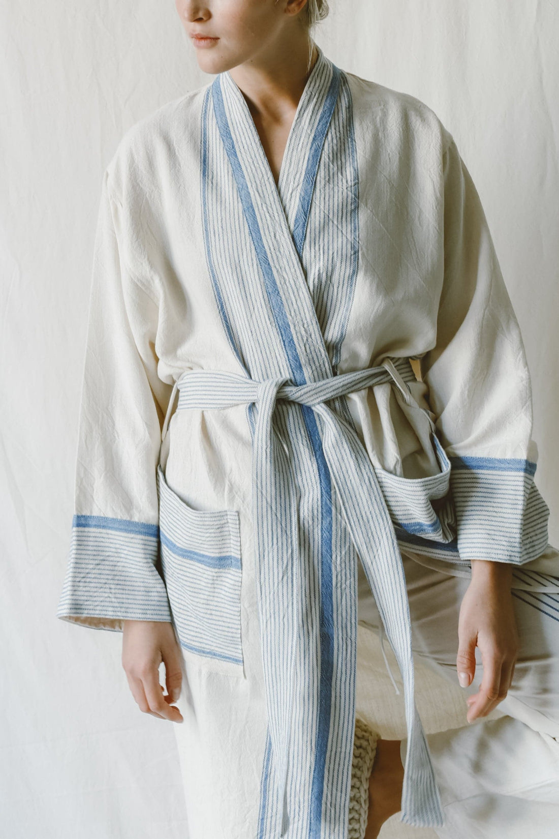 Ivory Blue Tribeca Long Bathrobe