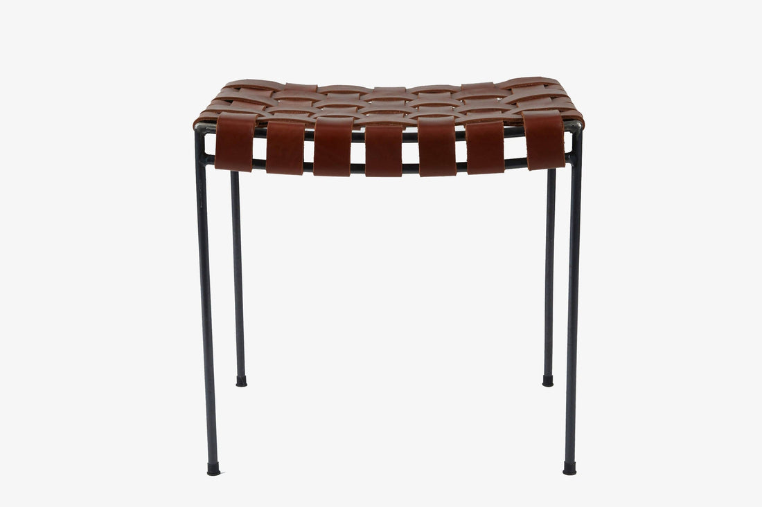 Double Rail Woven Leather Stool