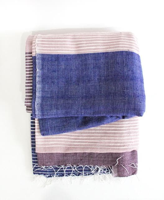 Stripes on Stripes Ethiopian Throw / mulberry, coral blush, & dark purple