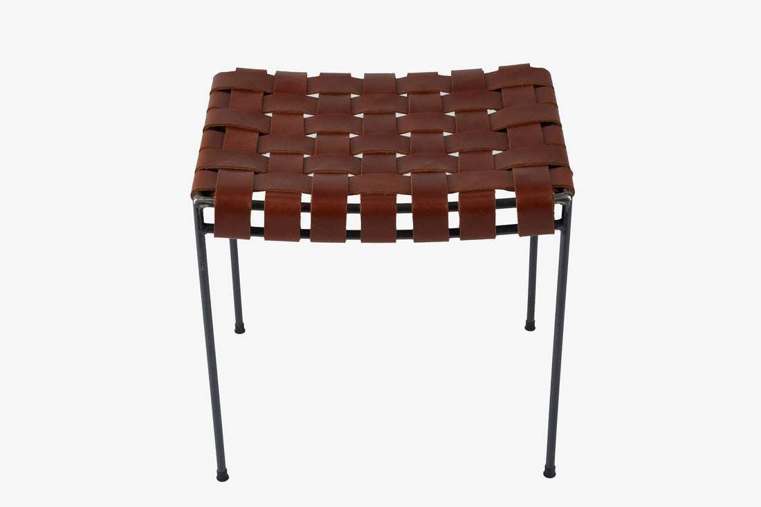 Double Rail Woven Leather Stool