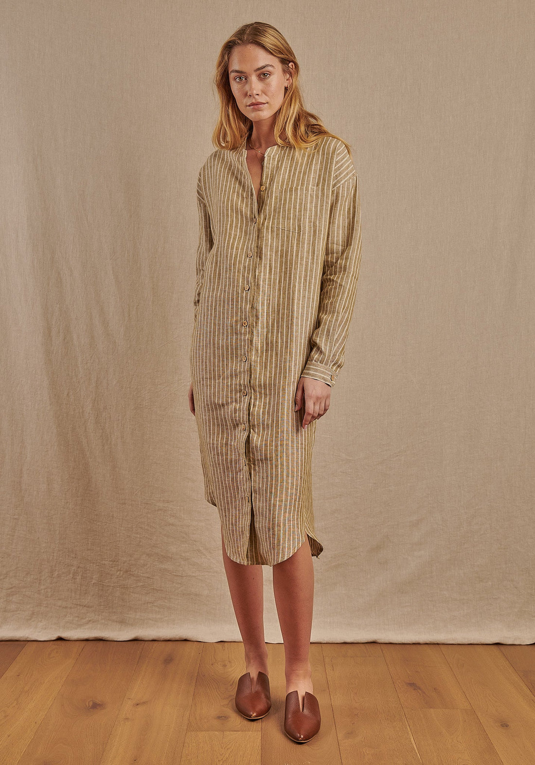 Women's Striped Montauk Shirt Dress in Linen - Final Sale