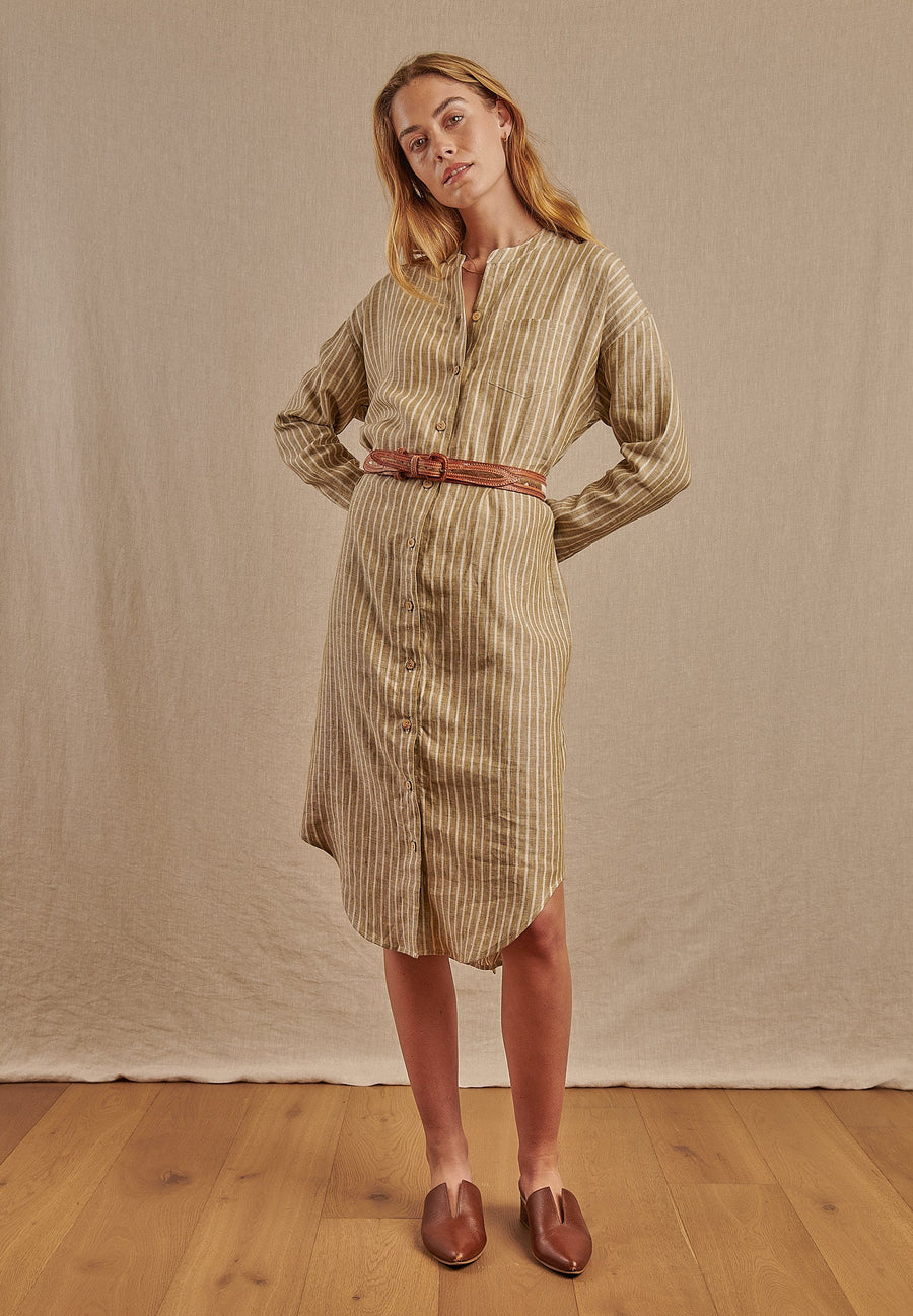Women's Striped Montauk Shirt Dress in Linen - Final Sale