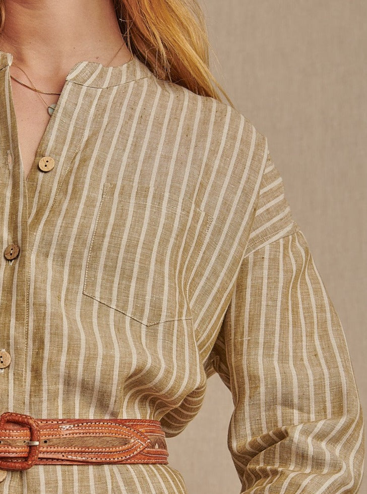 Women's Striped Montauk Shirt Dress in Linen - Final Sale