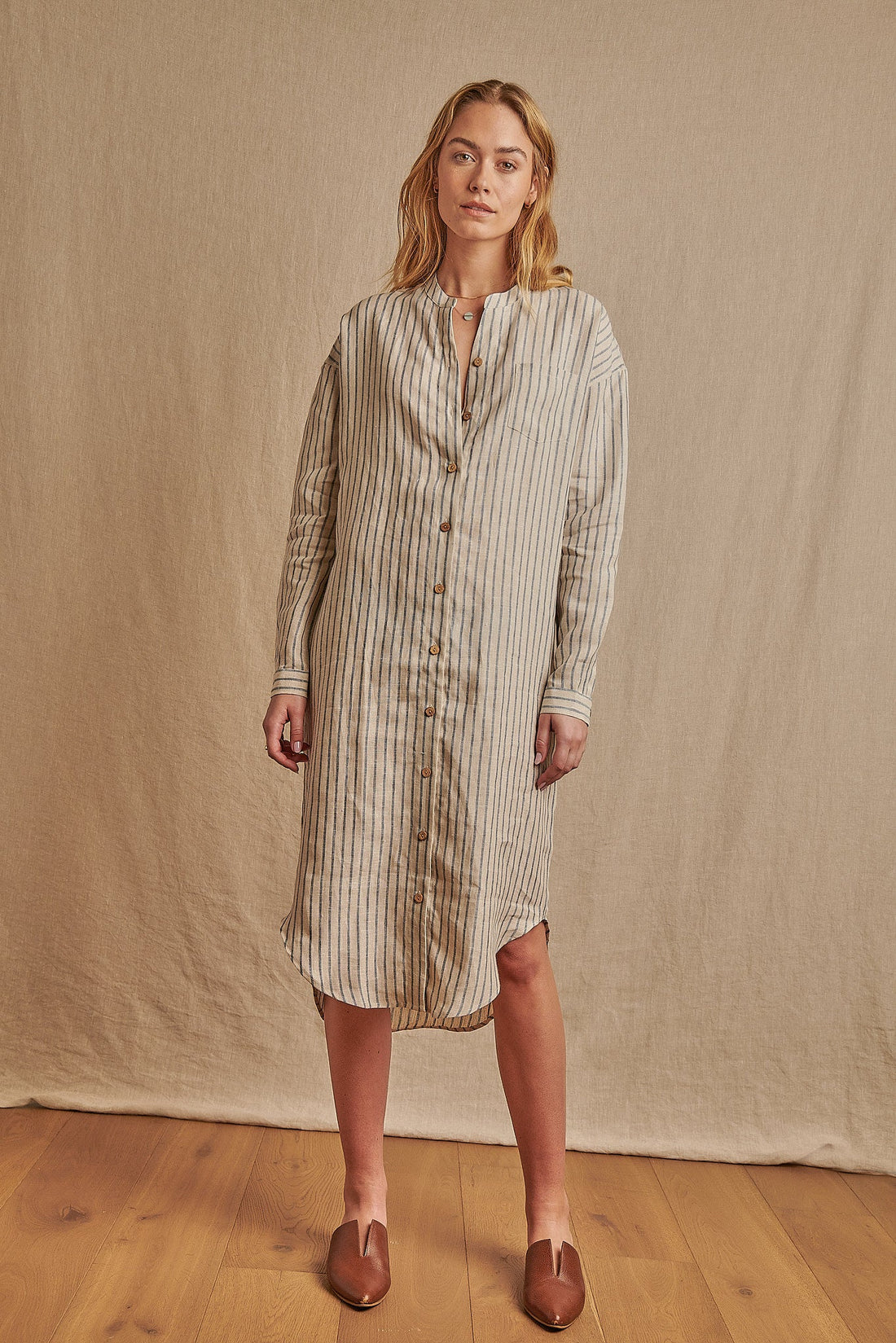 Women's Striped Montauk Shirt Dress in Linen - Final Sale