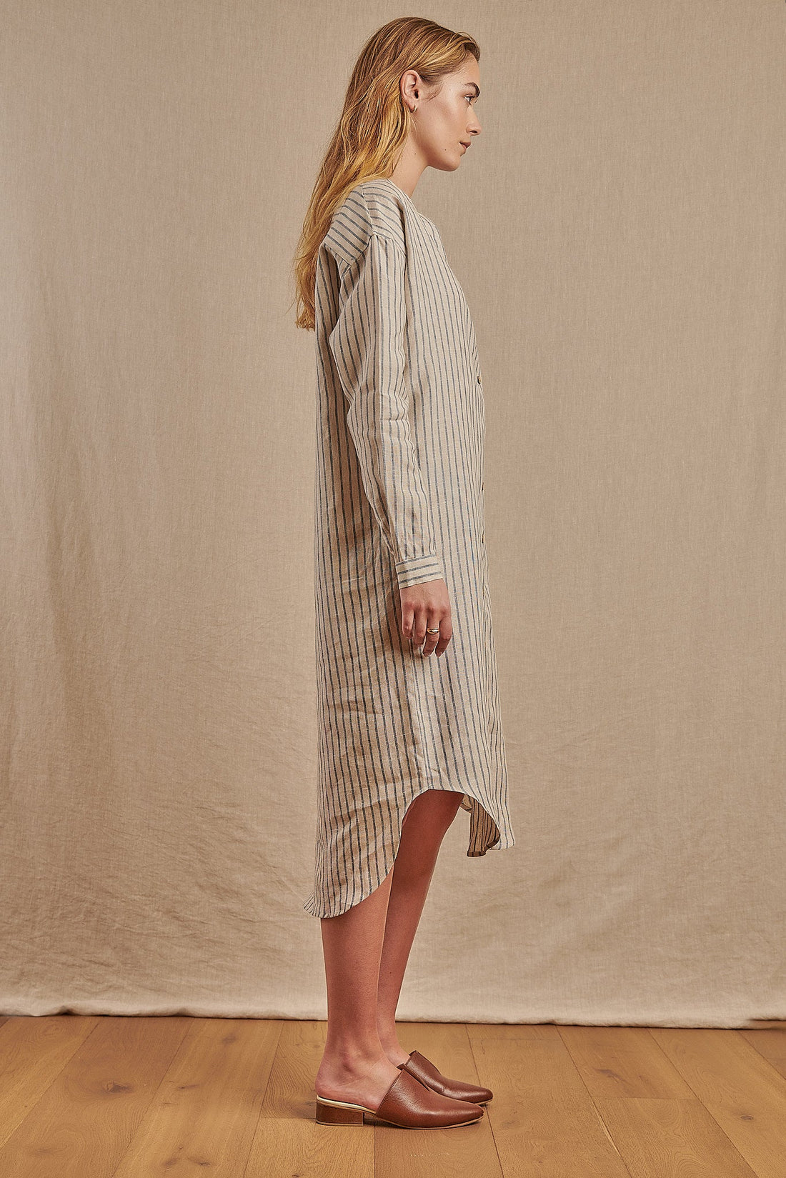 Women's Striped Montauk Shirt Dress in Linen - Final Sale