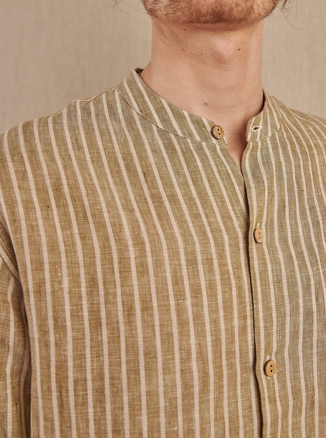 Men's Striped Monty Mandarin in Linen - Final Sale