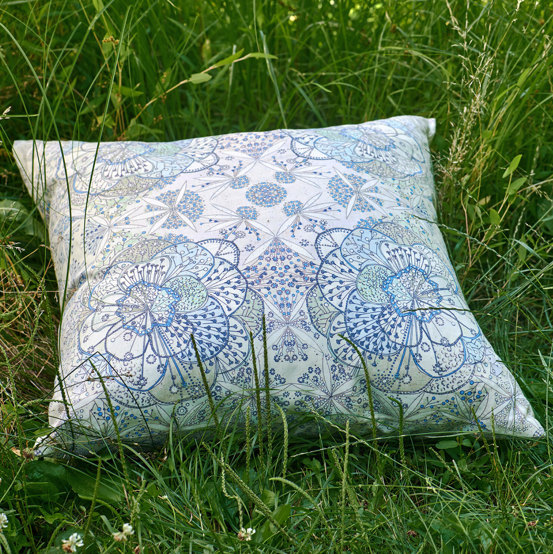 Bloomful Journey Reversible Pillow 26"x26" Powder Blue