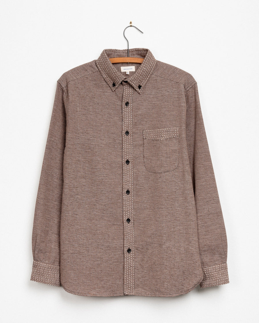 Kabir Shirt in Beige Cotton Flat Weave Tweed