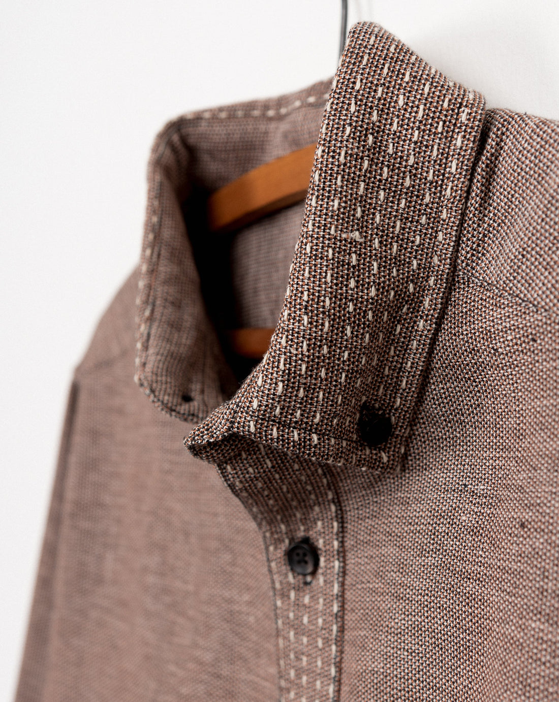 Kabir Shirt in Beige Cotton Flat Weave Tweed