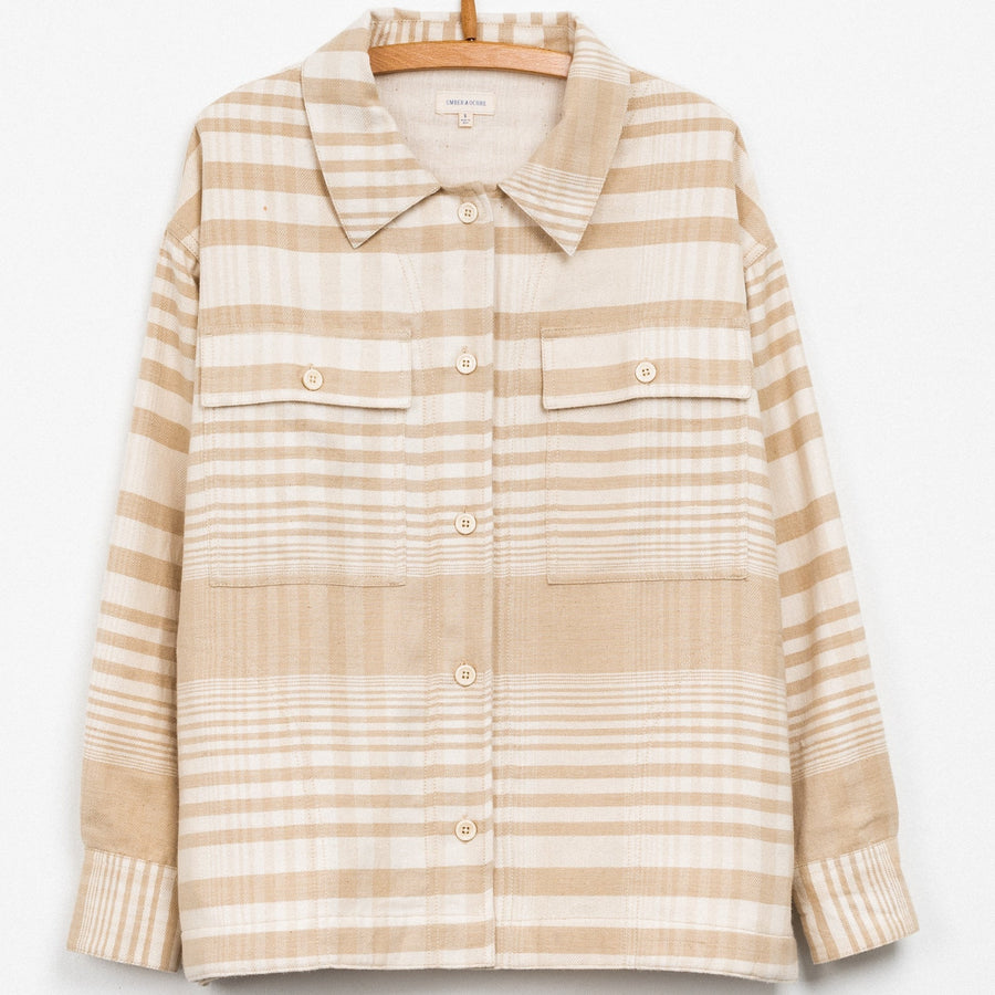 Rasha Overshirt Jacket in Sand Cloud Plaid