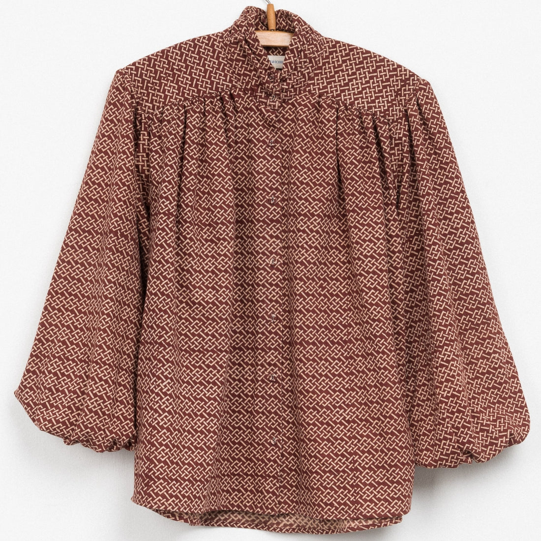 Sabrina Top in Burgundy Endless Knot Block Print