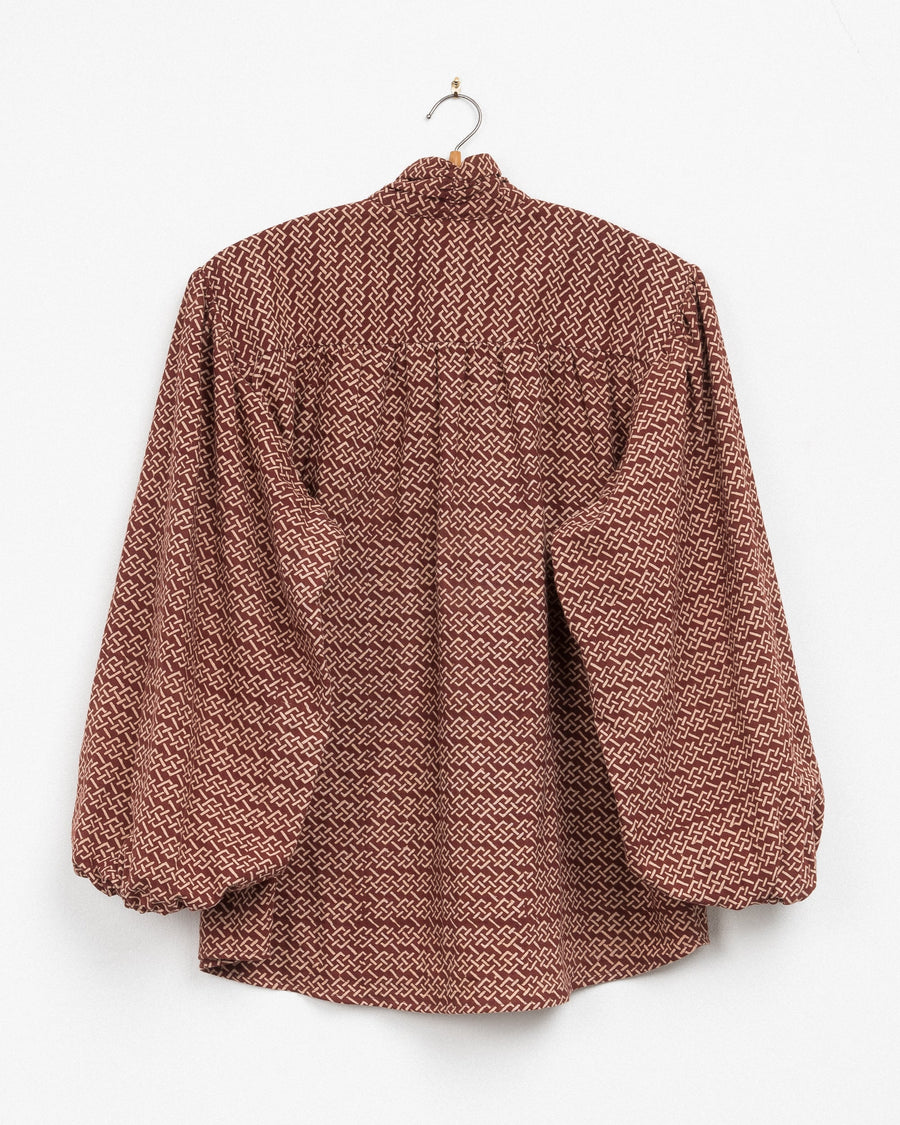 Sabrina Top in Burgundy Endless Knot Block Print