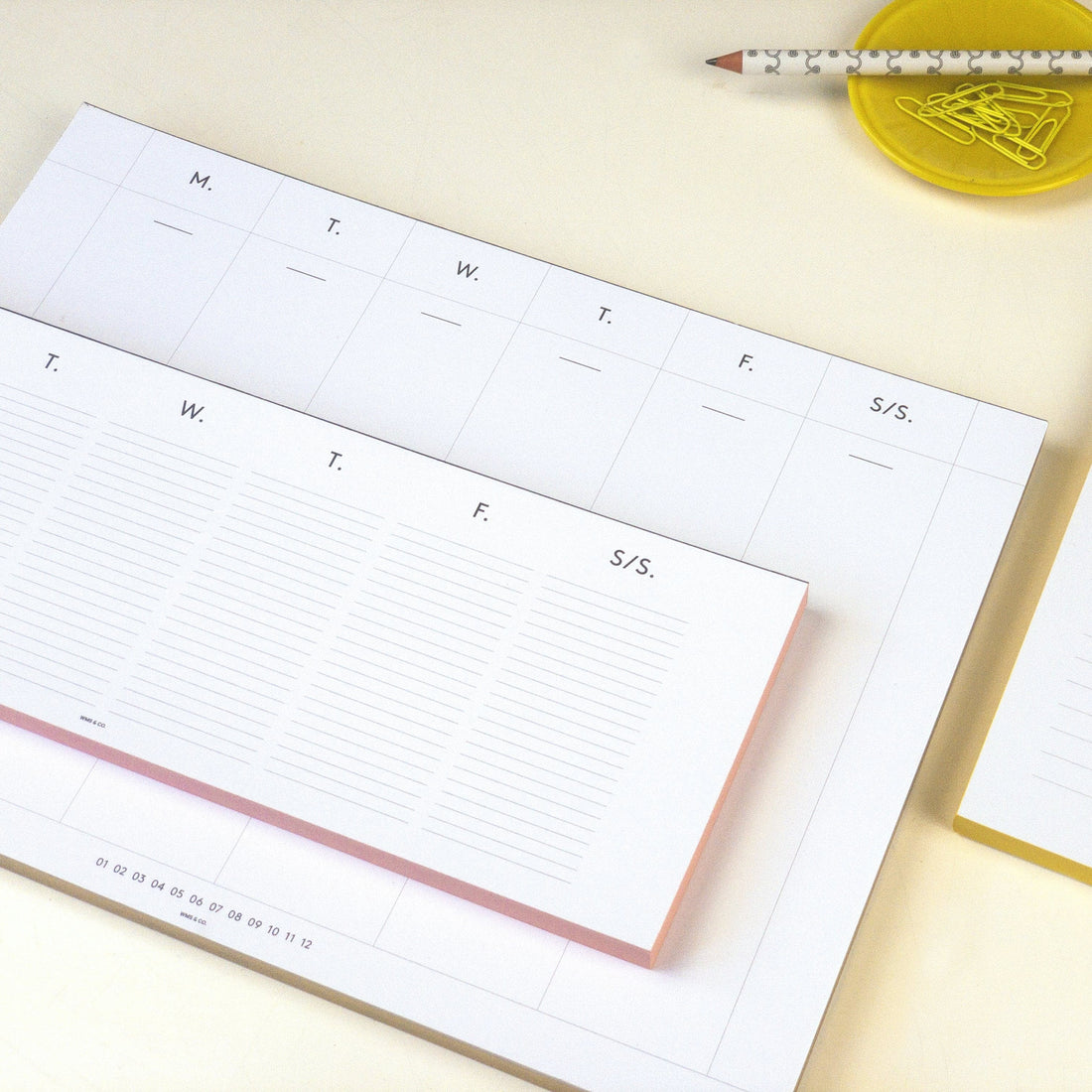 Weekly Desk Planners edged in Gold, Yellow, or Blush