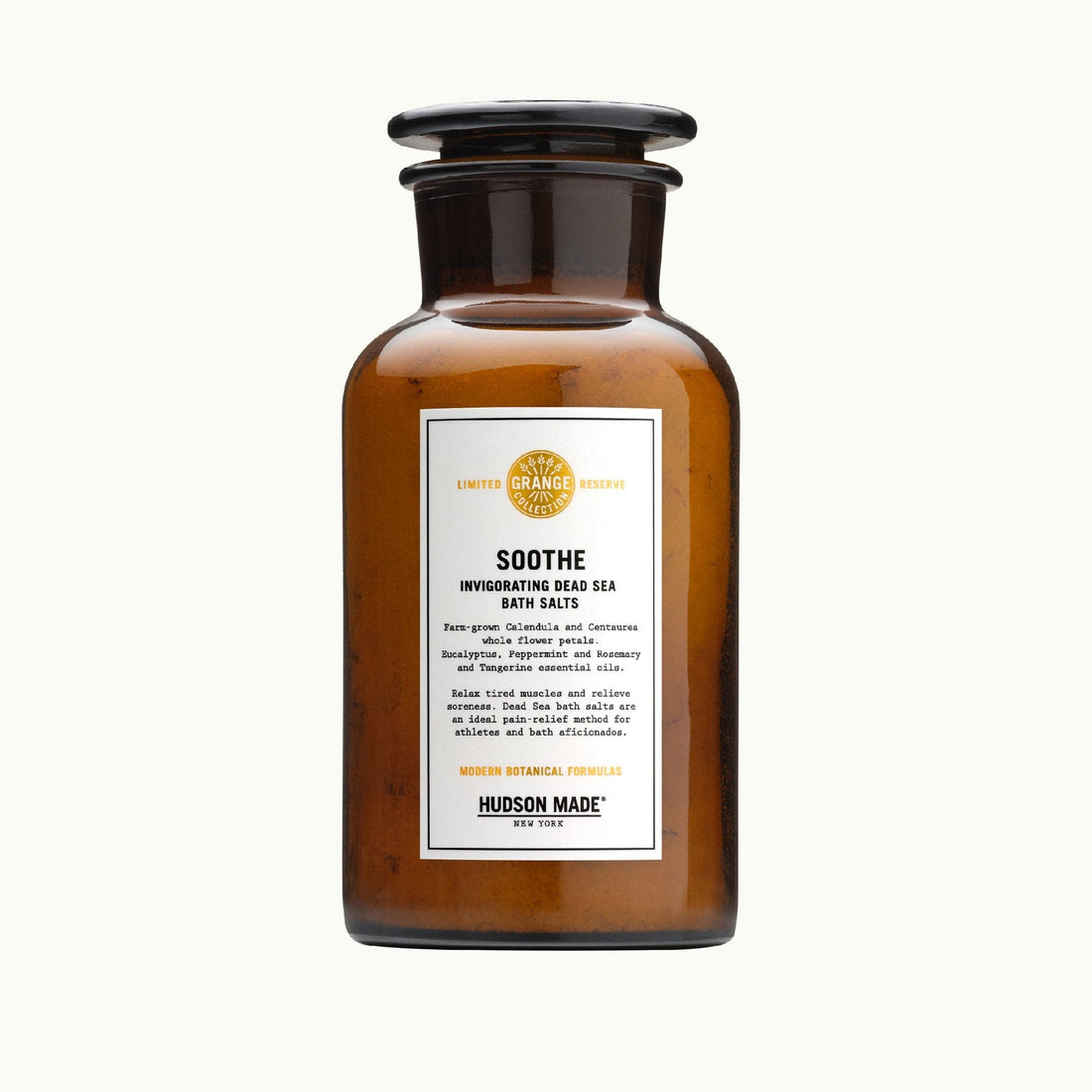 Hudson Made Grange Collection - Soothe Bath Salts with Invigorating Dead Sea Salts , Calendula, Centaurea, Eucalyptus, Peppermint and Rosemary oils. Modern Botanical Formulas