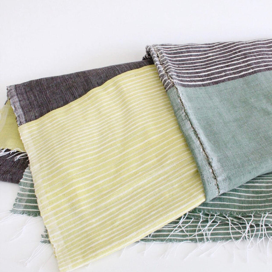 Stripes On Stripes Ethiopian Throw/ Hedge Green, Brown, Mustard