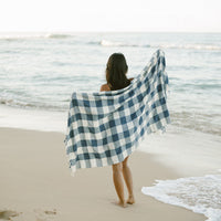 Ivory Navy Gingham Towel