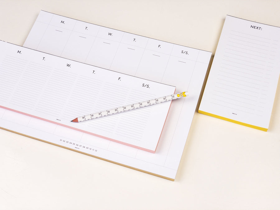 Weekly Desk Planners edged in Gold, Yellow, or Blush