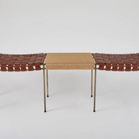 Double Rail Woven Leather Bench with Rush Table